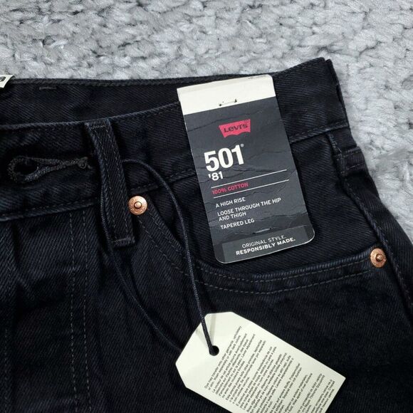 Levi's Premium 501 '81 Mom Jeans Black Distressed Size 25x31 High Rise Tapered - Picture 5 of 12